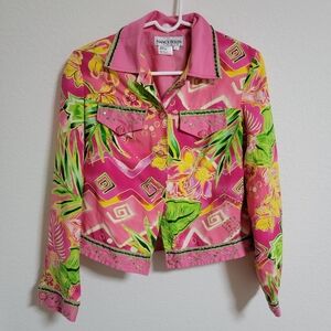 Nancy Bolen Tropical Floral Beaded Jacket 100% Silk